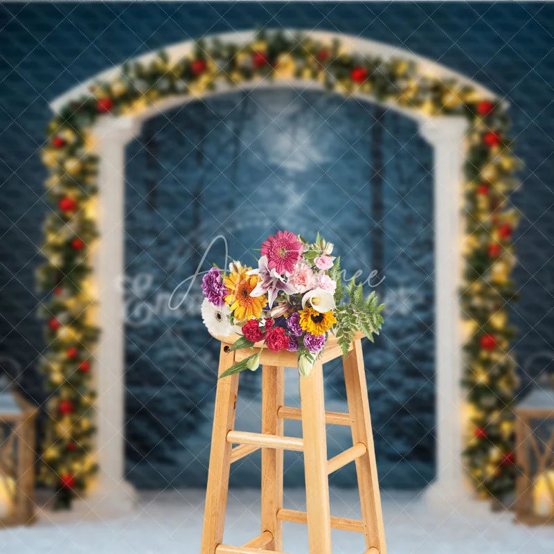 Aperturee - Aperturee Winter Wonderland Arch Photography Backdrop Snowy Christmas Forest Scene Holiday Mini Session Background