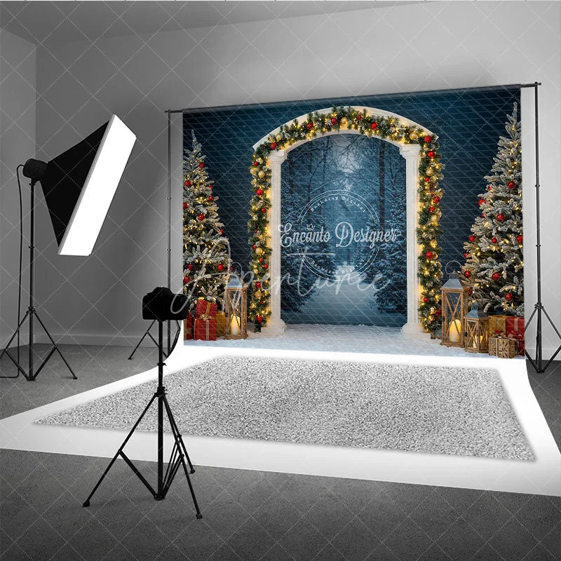 Aperturee - Aperturee Winter Wonderland Arch Photography Backdrop Snowy Christmas Forest Scene Holiday Mini Session Background