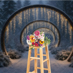 Aperturee - Aperturee Winter Wonderland Light Tunnel Photography Backdrop Snowy Path with Glowing Arches Magical Christmas Forest Scene
