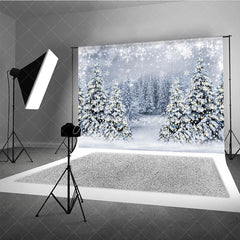 Aperturee - Aperturee Winter Wonderland Photography Backdrop Snowy Christmas Tree Forest Magical Holiday Snowfall Photo Background