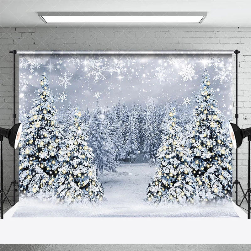Aperturee - Aperturee Winter Wonderland Photography Backdrop Snowy Christmas Tree Forest Magical Holiday Snowfall Photo Background