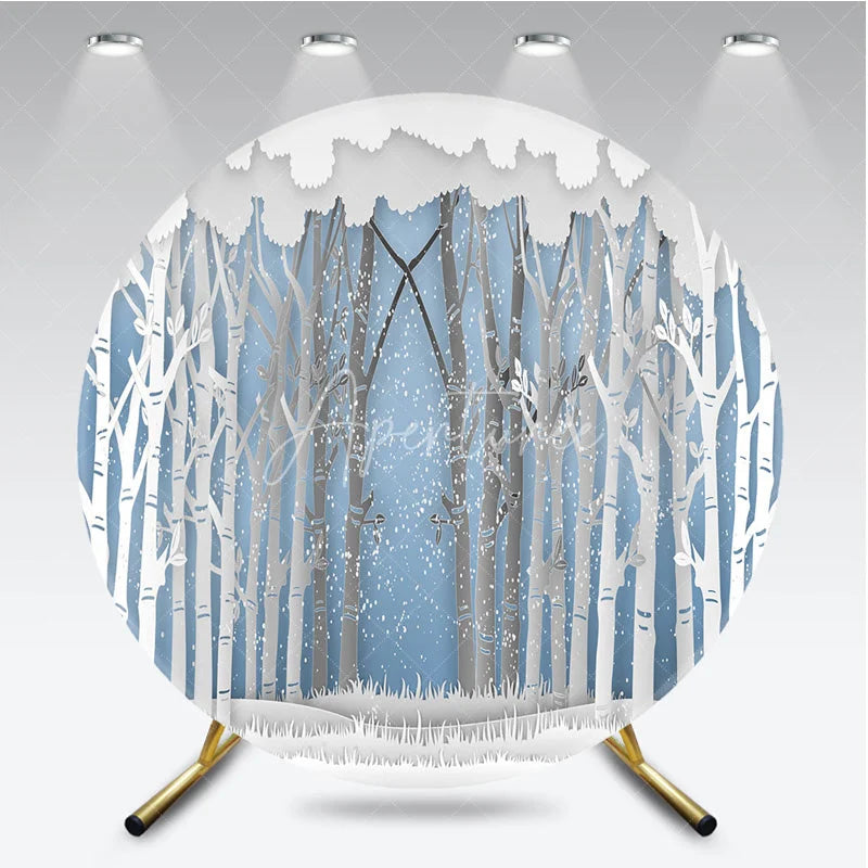 Aperturee - Aperturee Winter Wonderland Round Backdrop Paper Cut Forest Snow Tree Decoration
