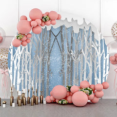 Aperturee - Aperturee Winter Wonderland Round Backdrop Paper Cut Forest Snow Tree Decoration