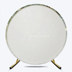 Aperturee - Aperturee Winter Wonderland Round Backdrop with Pine Branches and Snow Warm Bokeh Lights for Christmas Celebrations