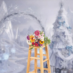 Aperturee - Aperturee Winter Wonderland Silver Ruffle Tree Backdrop Ice Castle Photography Background Crystal Reindeer Holiday Party