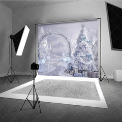 Aperturee - Aperturee Winter Wonderland Silver Ruffle Tree Backdrop Ice Castle Photography Background Crystal Reindeer Holiday Party