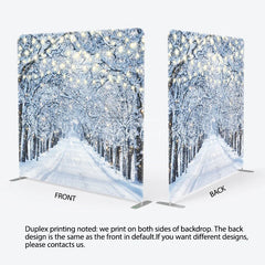 Aperturee - Aperturee Winter Wonderland Tension Fabric Backdrop Snowy Road with String Lights Christmas Forest Photography Background