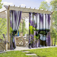 Aperturee - Aperturee Wisteria Flowers Waterproof Printed Outdoor Curtains