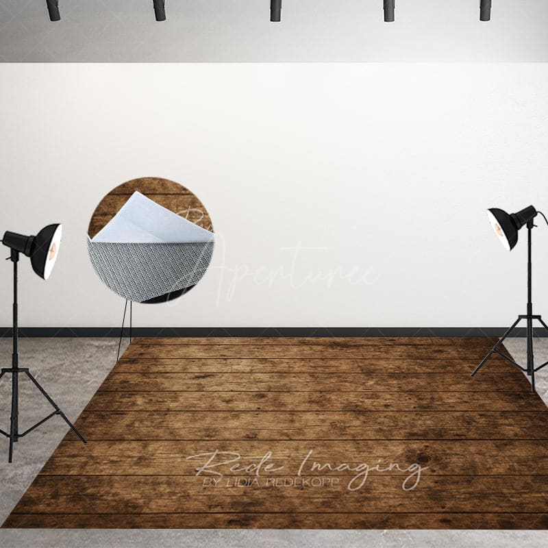 Aperturee - Aperturee Wood Brown Black Dot Fabric Floor Backdrop For Photo