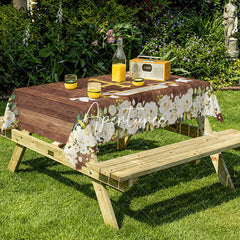 Aperturee - Aperturee Wood Grain God Bless Baptism Rectangular Tablecloth