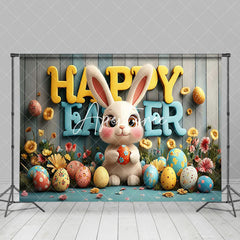 Aperturee - Aperturee Wood Wall Bunny Color Eggs Floral Easter Backdrop