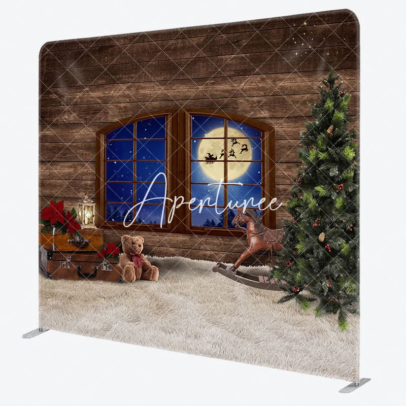 Aperturee - Aperturee Wood Window Moon Night Christmas Pillow Case Backdrop