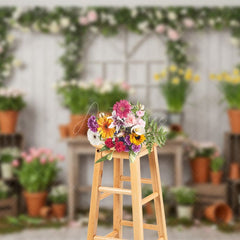 Aperturee - Aperturee Wooden Board Planting Tulips Floral Spring Backdrop