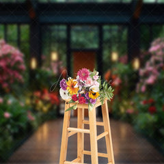 Aperturee - Aperturee Wooden Courtyard Floral Bright House Spring Backdrop