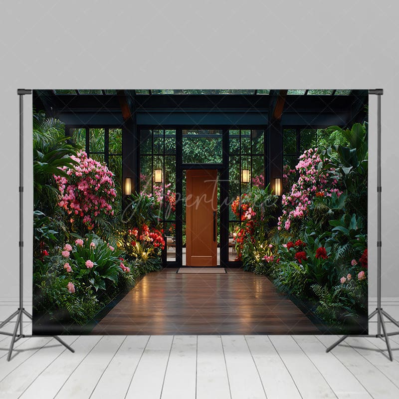 Aperturee - Aperturee Wooden Courtyard Floral Bright House Spring Backdrop