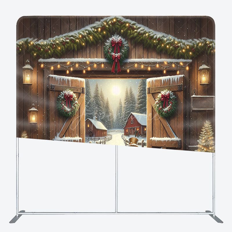Aperturee - Aperturee Wooden Door Elk Winter Tension Fabric Backdrop