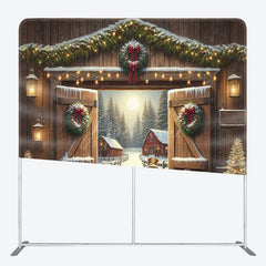 Aperturee - Aperturee Wooden Door Elk Winter Tension Fabric Backdrop
