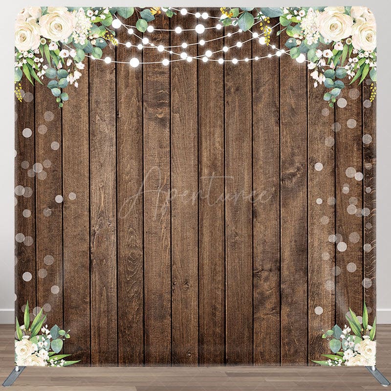 Aperturee - Aperturee Wooden Floral Lights Bokeh Square Tension Backdrop