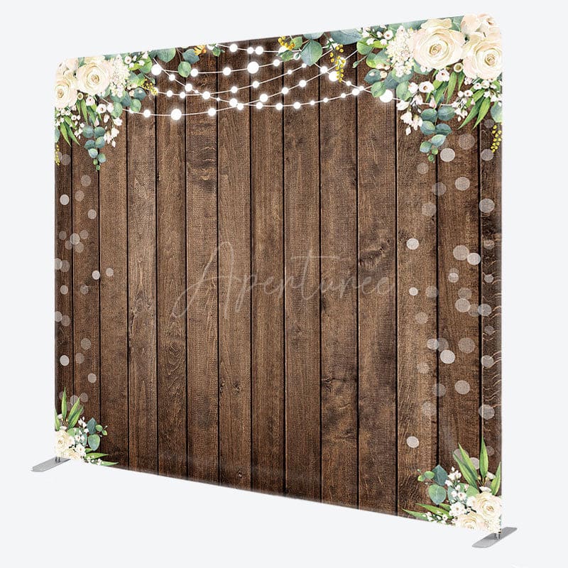 Aperturee - Aperturee Wooden Floral Lights Bokeh Square Tension Backdrop