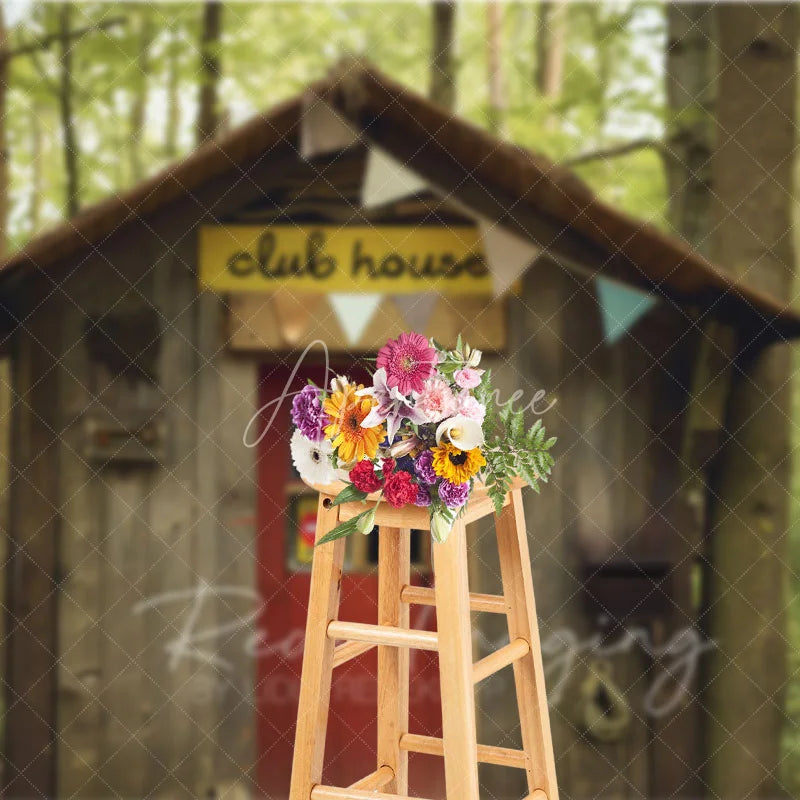 Aperturee - Aperturee Wooden Forest Club House Backdrop Do Not Enter Sign Treehouse Photography Background for Boy Birthday Party