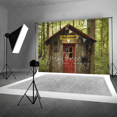 Aperturee - Aperturee Wooden Forest Club House Backdrop Do Not Enter Sign Treehouse Photography Background for Boy Birthday Party