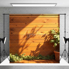 Aperturee - Aperturee Wooden Interior Room Set Backdrop Sunlit Green Plant Potted Corner Photography Background Home Studio Decoration
