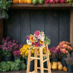 Aperturee - Aperturee Wooden Shelf Colorful Spring Floral Backdrop For Photo
