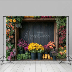 Aperturee - Aperturee Wooden Shelf Colorful Spring Floral Backdrop For Photo