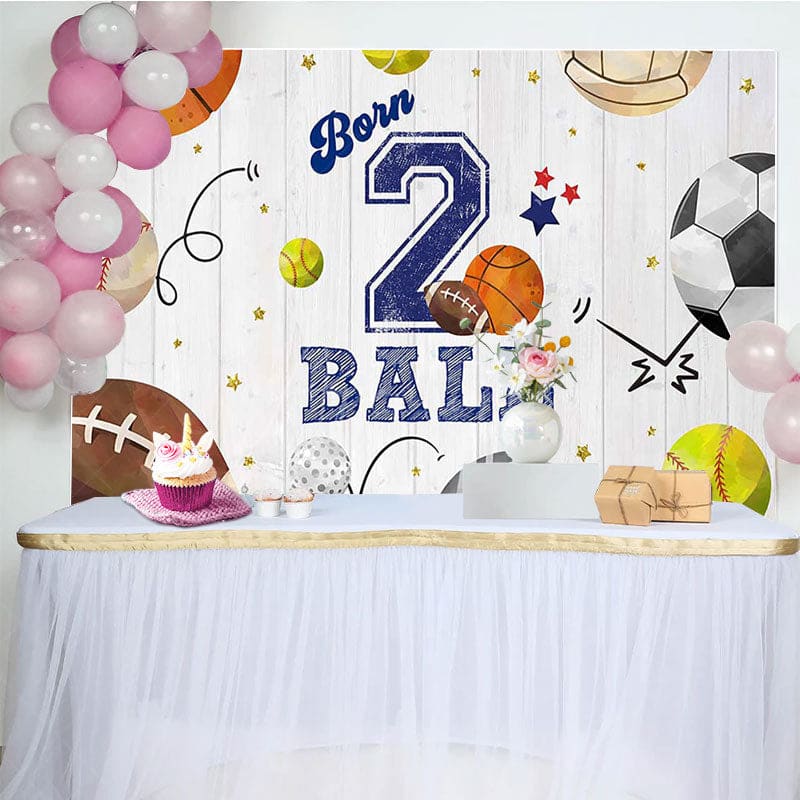 Aperturee - Aperturee Wooden Wall Sports Born 2 Ball Boys Birthday Backdrop