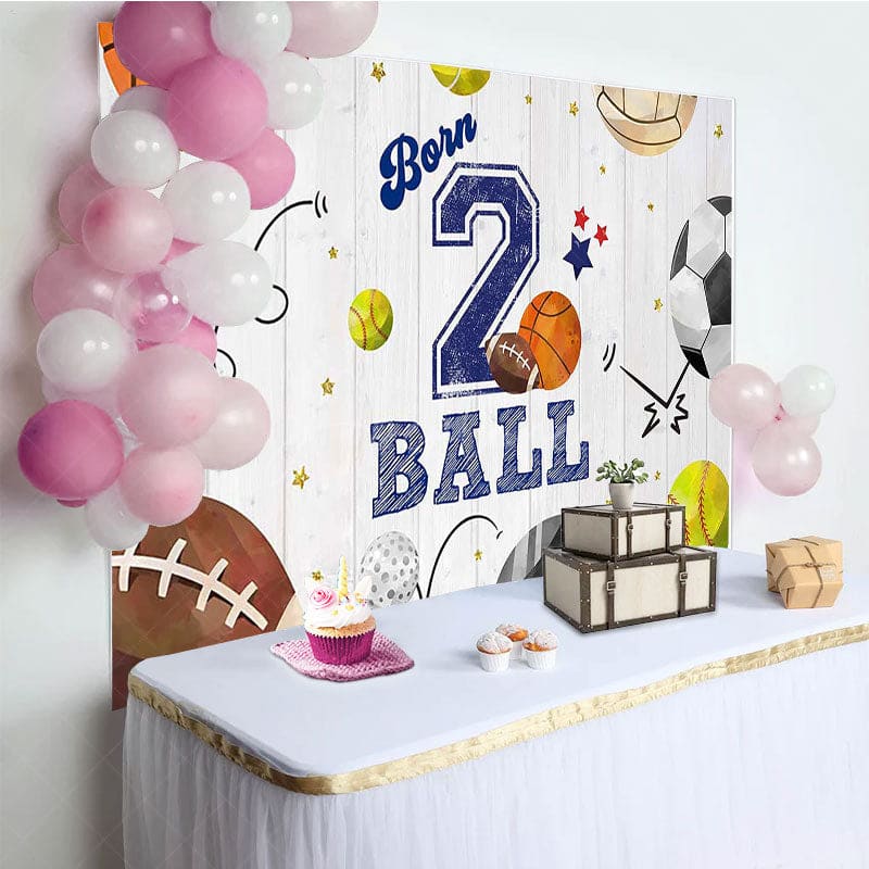 Aperturee - Aperturee Wooden Wall Sports Born 2 Ball Boys Birthday Backdrop