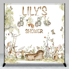 Aperturee - Aperturee Woodland Animals and Floral Custom Backdrop Baby Shower Party Decor for Personalized Celebration