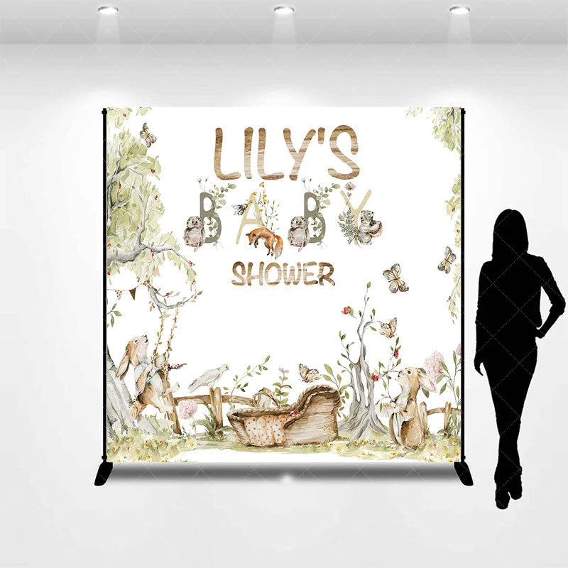 Aperturee - Aperturee Woodland Animals and Floral Custom Backdrop Baby Shower Party Decor for Personalized Celebration