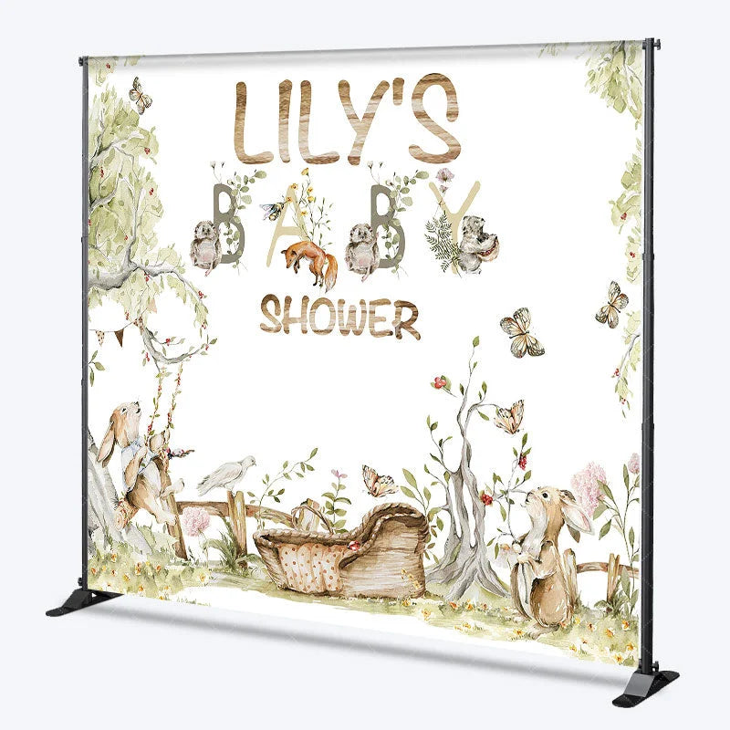 Aperturee - Aperturee Woodland Animals and Floral Custom Backdrop Baby Shower Party Decor for Personalized Celebration