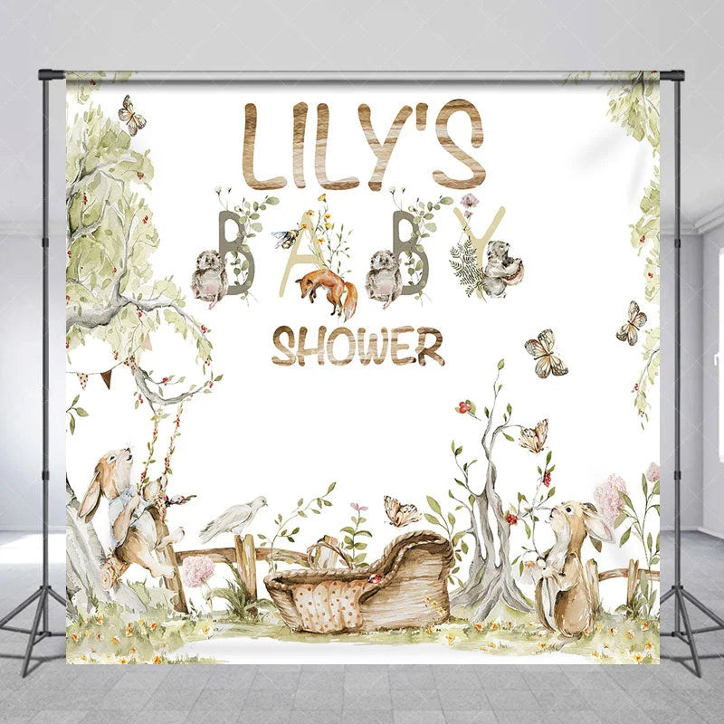 Aperturee - Aperturee Woodland Animals and Floral Custom Backdrop Baby Shower Party Decor for Personalized Celebration