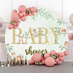 Aperturee - Aperturee Woodland Animals and Gold Baby Shower Round Backdrop Cute Forest Theme Party Decor
