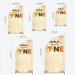 Aperturee - Aperturee Woodland Fox First Birthday Half Moon Arch Backdrop Cute Mountains and Pennant Banners Party Decor