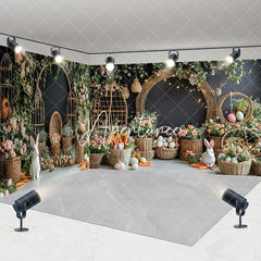 Aperturee - Aperturee Woven Basket Floral Bunny Easter Room Set Backdrop