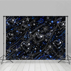 Aperturee - Aperturee Y2K Black Blue Silver Metallic Sparkling Hearts Stars Butterflies Chain Holiday Backdrop Edgy Gothic Glam Party Decor