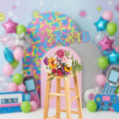 Aperturee - Aperturee Y2K Kid Retro Aesthetic Backdrop Colorful Pattern and Tech for Birthday Cake Smash