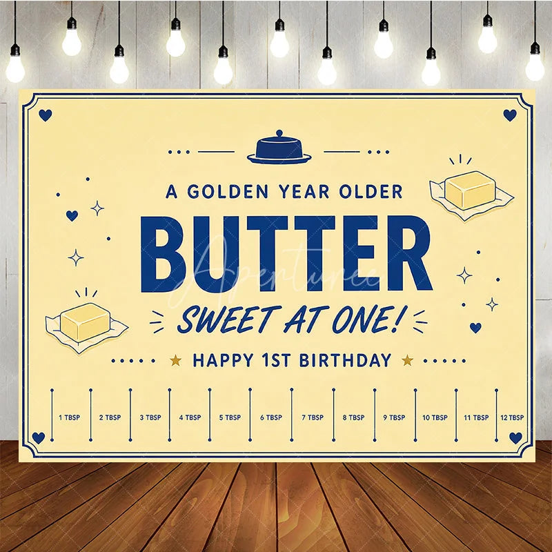 Aperturee - Aperturee Yellow and Blue Butter Sweet at One 1st Birthday Backdrop Golden Year Older Party Decoration