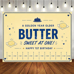 Aperturee - Aperturee Yellow and Blue Butter Sweet at One 1st Birthday Backdrop Golden Year Older Party Decoration