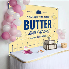 Aperturee - Aperturee Yellow and Blue Butter Sweet at One 1st Birthday Backdrop Golden Year Older Party Decoration