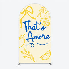 Aperturee - Aperturee Yellow and Blue Lemon That’s Amore Round Top Arch Backdrop Romantic Bridal Shower Party Decor.