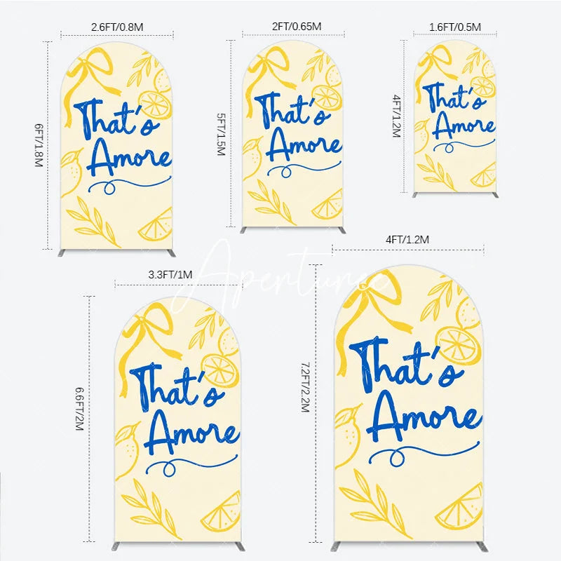 Aperturee - Aperturee Yellow and Blue Lemon That’s Amore Round Top Arch Backdrop Romantic Bridal Shower Party Decor.