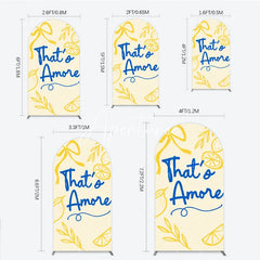 Aperturee - Aperturee Yellow and Blue Lemon That’s Amore Round Top Arch Backdrop Romantic Bridal Shower Party Decor.