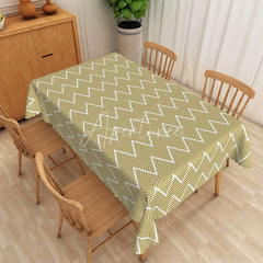 Aperturee - Aperturee Yellow and White Zigzag Geometric Lines Rectangle Tablecloth Boho Style Dining Room Decor Washable Kitchen Table Cover