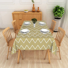 Aperturee - Aperturee Yellow and White Zigzag Geometric Lines Rectangle Tablecloth Boho Style Dining Room Decor Washable Kitchen Table Cover