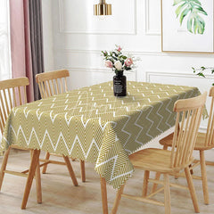 Aperturee - Aperturee Yellow and White Zigzag Geometric Lines Rectangle Tablecloth Boho Style Dining Room Decor Washable Kitchen Table Cover