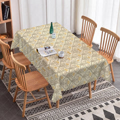 Aperturee - Aperturee Yellow Beige Damask Rectangle Tablecloth Classic Floral Scroll Pattern Cover Traditional Dining Table Decoration