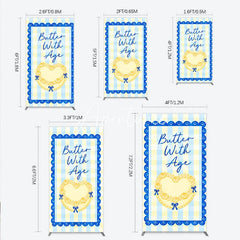Aperturee - Aperturee Yellow Blue Gingham Plaid Heart Rectangle Arch Backdrop Butter With Age Birthday Party Decor.